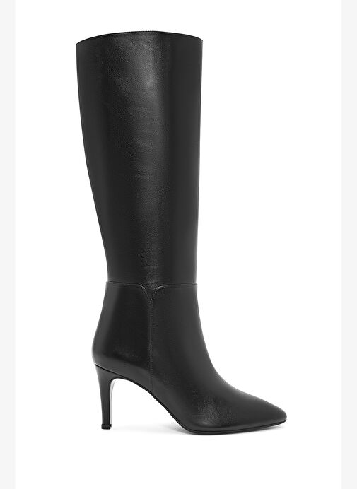 Kadın Siyah İnce Yüksek Topuklu Deri Çizme 25WFD161418 - Görsel 2