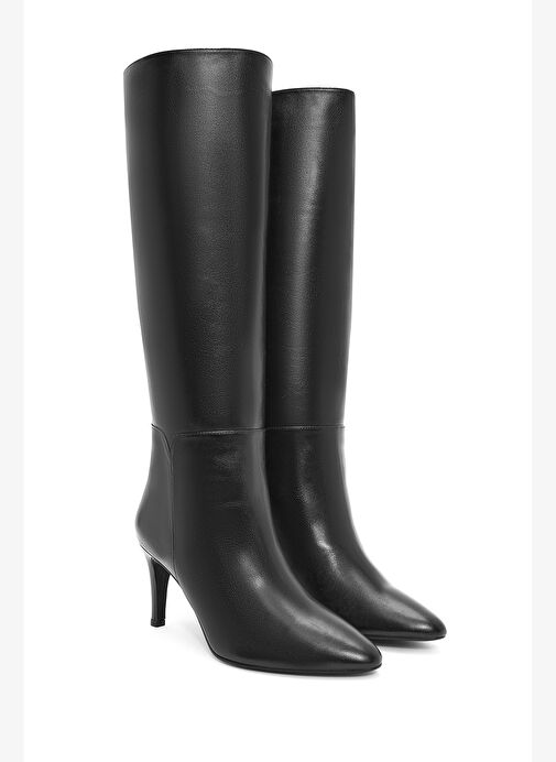 Kadın Siyah İnce Yüksek Topuklu Deri Çizme 25WFD161418 - Görsel 6