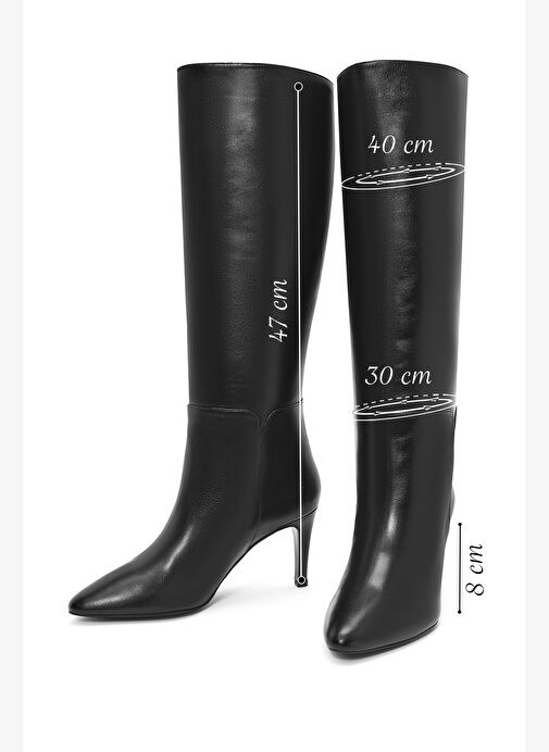 Kadın Siyah İnce Yüksek Topuklu Deri Çizme 25WFD161418 - Görsel 3