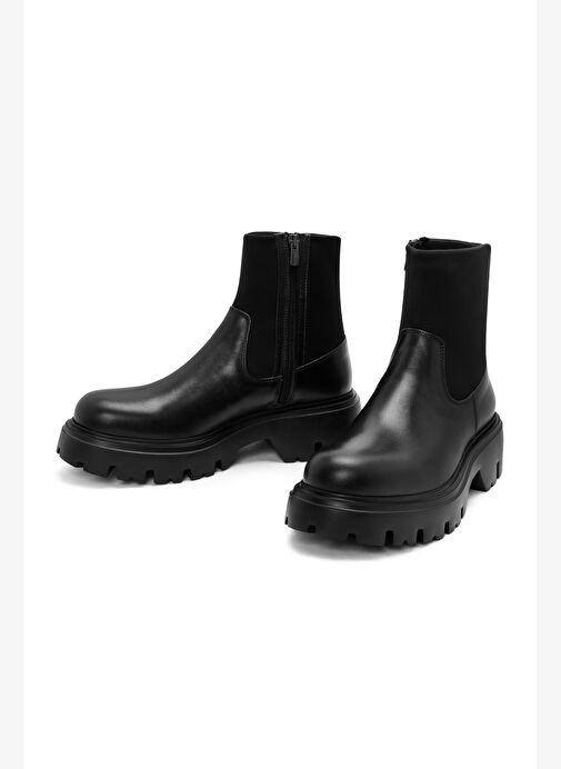 Erkek Siyah Fermuarlı Kalın Tabanlı Deri Casual Bot 25WFD631618 - Görsel 4