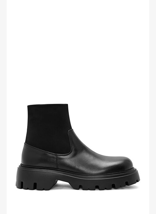 Erkek Siyah Fermuarlı Kalın Tabanlı Deri Casual Bot 25WFD631618 - Görsel 2