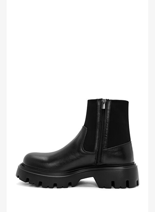 Erkek Siyah Fermuarlı Kalın Tabanlı Deri Casual Bot 25WFD631618 - Görsel 3