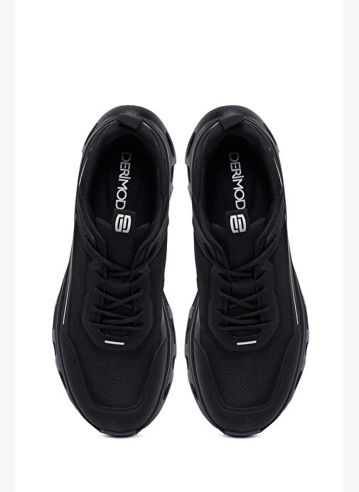 Erkek Siyah Bağcıklı Kalın Tabanlı Kumaş Sneaker 25WFD69416F - Görsel 8