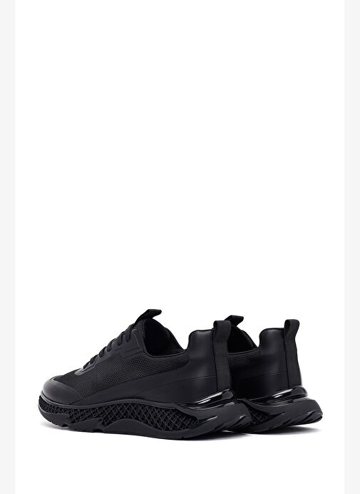 Erkek Siyah Bağcıklı Kalın Tabanlı Kumaş Sneaker 25WFD69446F - Görsel 6