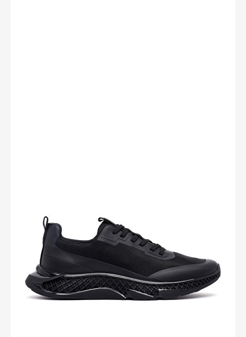 Erkek Siyah Bağcıklı Kalın Tabanlı Kumaş Sneaker 25WFD69446F - Görsel 2