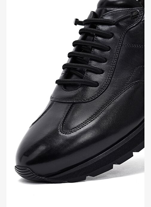 Erkek Siyah Bağcıklı Deri Casual Sneaker 25WFD693522 - Görsel 9