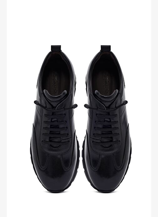 Erkek Siyah Bağcıklı Deri Casual Sneaker 25WFD693522 - Görsel 8