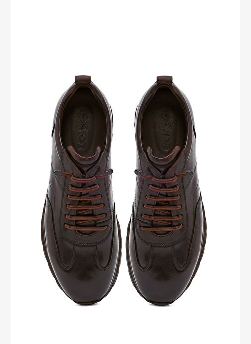 Erkek Kahverengi Bağcıklı Deri Casual Sneaker 25WFD693522 - Görsel 8