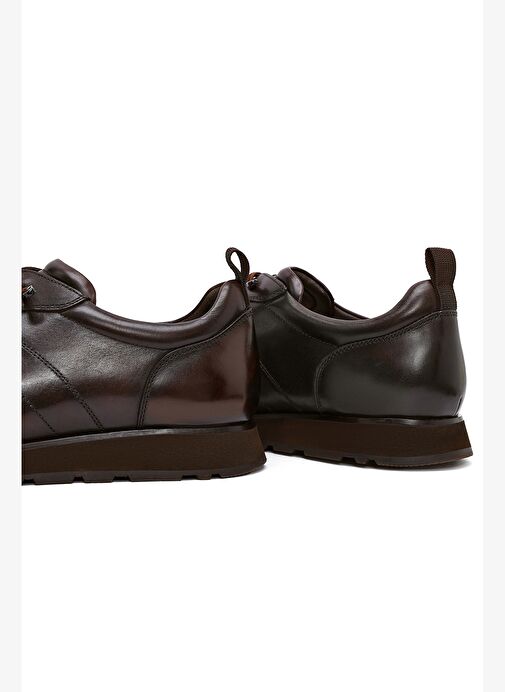 Erkek Kahverengi Bağcıklı Deri Casual Sneaker 25WFD693522 - Görsel 9