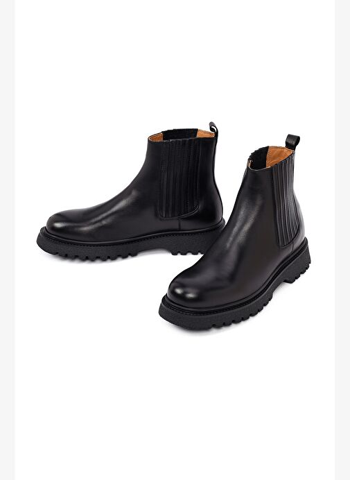 Erkek Siyah Kalın Tabanlı Deri Chelsea Bot 25WFD693718 - Görsel 4