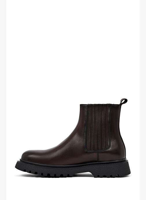 Erkek Kahverengi Kalın Tabanlı Deri Chelsea Bot 25WFD693718 - Görsel 3