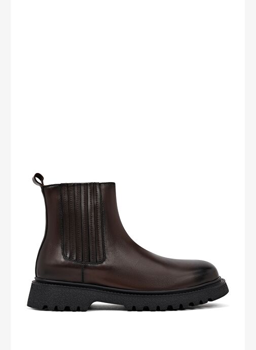 Erkek Kahverengi Kalın Tabanlı Deri Chelsea Bot 25WFD693718 - Görsel 2