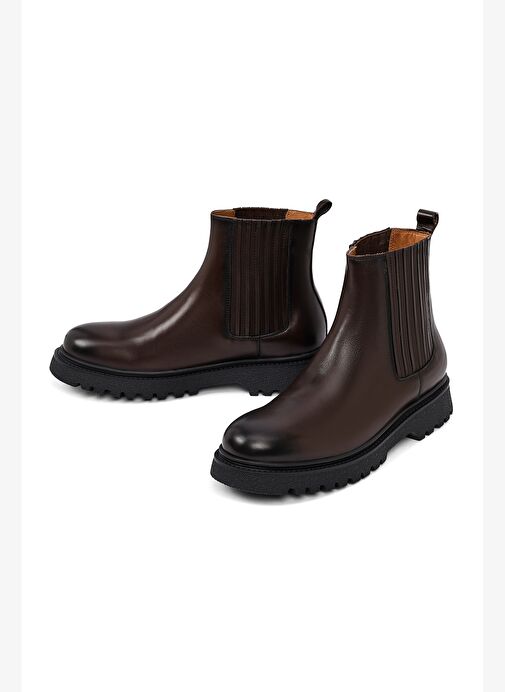 Erkek Kahverengi Kalın Tabanlı Deri Chelsea Bot 25WFD693718 - Görsel 4