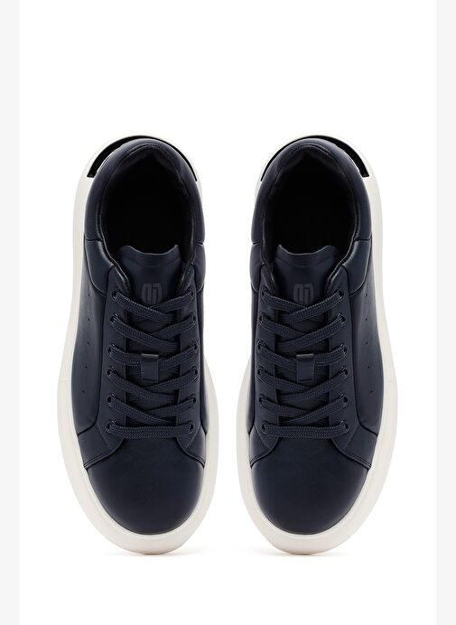 Erkek Lacivert Bağcıklı Kalın Tabanlı Deri Sneaker 25WFD690318 - Görsel 8