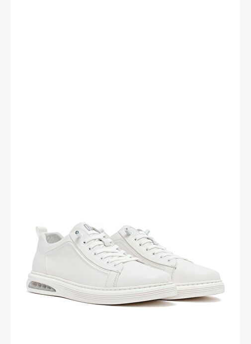 Erkek Beyaz Bağcıklı Deri Sneaker 25WFD692418 - Görsel 4
