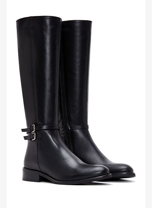 Kadın Siyah Fermuarlı Toka Detaylı Deri Çizme 25WFD280518 - Görsel 6