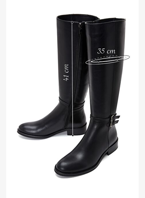 Kadın Siyah Fermuarlı Toka Detaylı Deri Çizme 25WFD280518 - Görsel 3