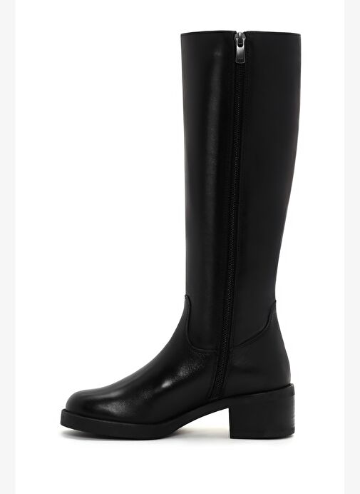 Kadın Siyah Fermuarlı Kısa Kalın Topuklu Deri Çizme 25WFD280818 - Görsel 5