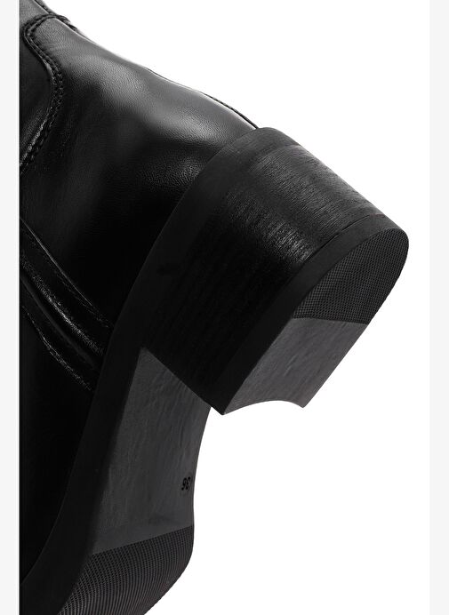 Kadın Siyah Fermuarlı Kısa Kalın Topuklu Deri Çizme 25WFD280818 - Görsel 9