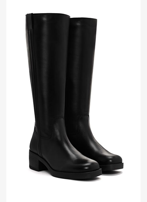 Kadın Siyah Fermuarlı Kısa Kalın Topuklu Deri Çizme 25WFD280818 - Görsel 6