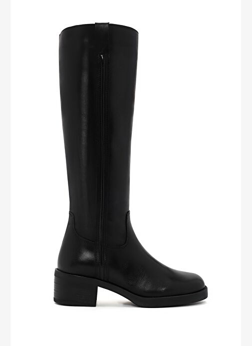 Kadın Siyah Fermuarlı Kısa Kalın Topuklu Deri Çizme 25WFD280818 - Görsel 2