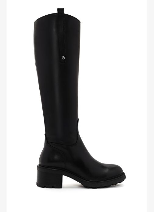 Kadın Siyah Fermuarlı Kısa Topuklu Deri Çizme 25WFD280918 - Görsel 2