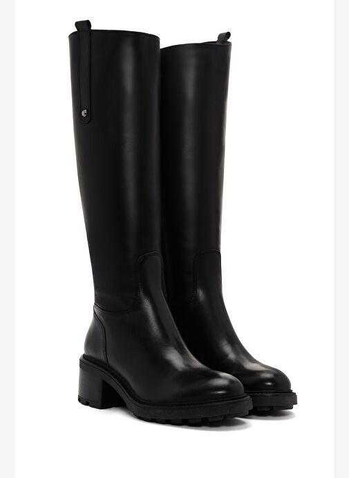 Kadın Siyah Fermuarlı Kısa Topuklu Deri Çizme 25WFD280918 - Görsel 6