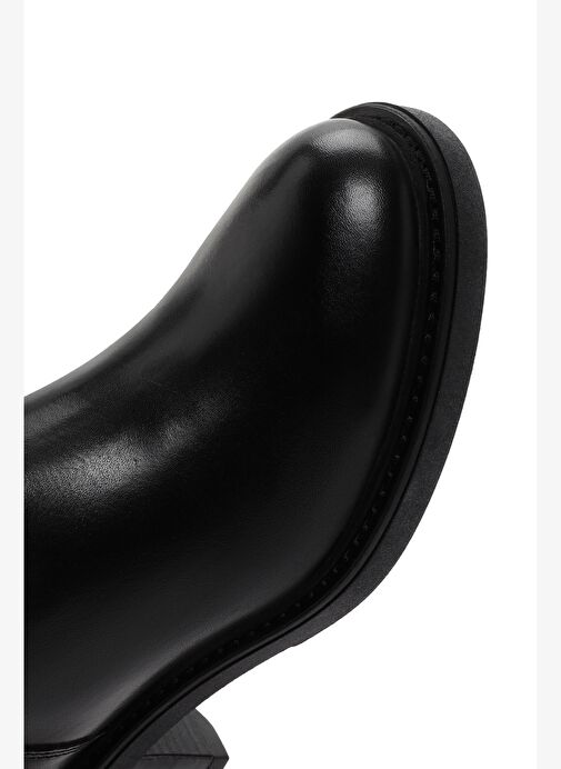 Kadın Siyah Fermuarlı Kısa Topuklu Deri Çizme 25WFD280918 - Görsel 9