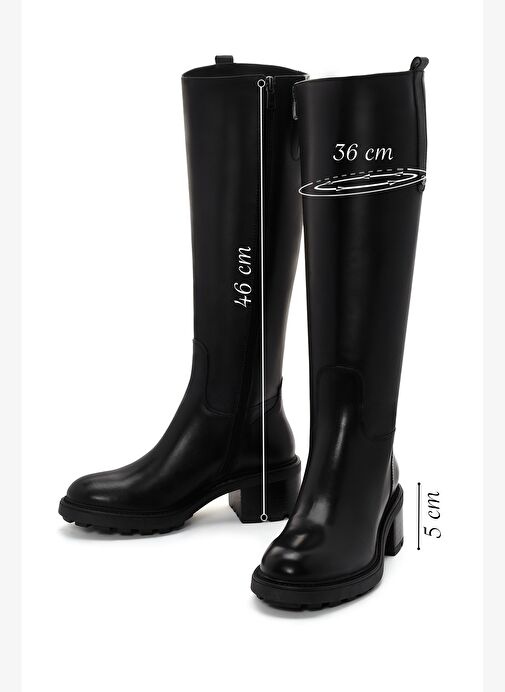 Kadın Siyah Fermuarlı Kısa Topuklu Deri Çizme 25WFD280918 - Görsel 3