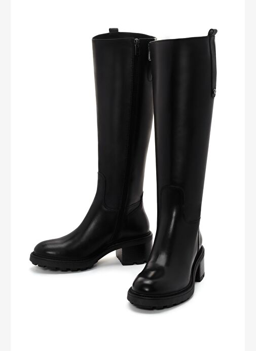 Kadın Siyah Fermuarlı Kısa Topuklu Deri Çizme 25WFD280918 - Görsel 4