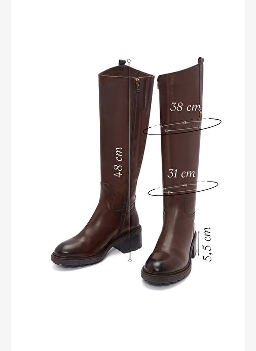 Kadın Kahverengi Fermuarlı Kısa Topuklu Deri Çizme 25WFD280918 - Görsel 3