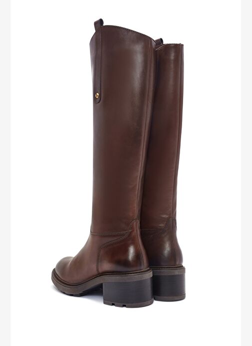 Kadın Kahverengi Fermuarlı Kısa Topuklu Deri Çizme 25WFD280918 - Görsel 7