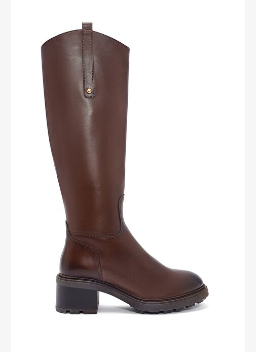 Kadın Kahverengi Fermuarlı Kısa Topuklu Deri Çizme 25WFD280918 - Görsel 2