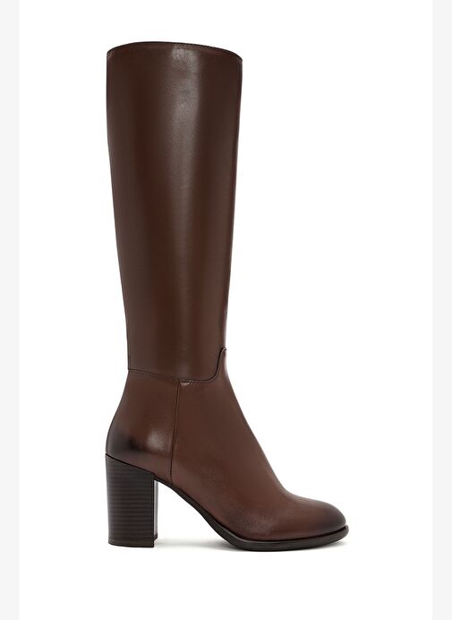 Kadın Kahverengi Fermuarlı Kalın Topuklu Deri Çizme 25WFD281018 - Görsel 2