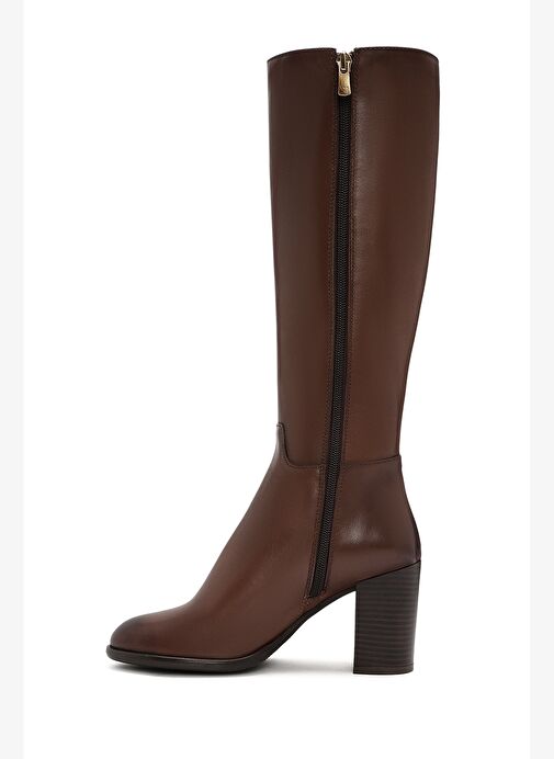 Kadın Kahverengi Fermuarlı Kalın Topuklu Deri Çizme 25WFD281018 - Görsel 5