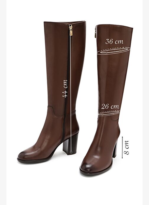 Kadın Kahverengi Fermuarlı Kalın Topuklu Deri Çizme 25WFD281018 - Görsel 3