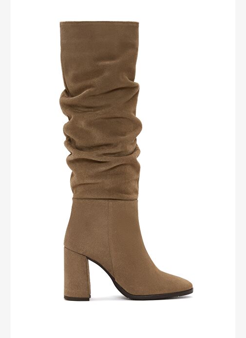 Kadın Taba Fermuarlı Kalın Topuklu Süet Deri Çizme 25WFD281110 - Görsel 2