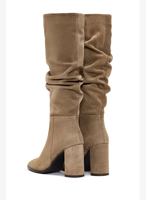 Kadın Taba Fermuarlı Kalın Topuklu Süet Deri Çizme 25WFD281110 - Görsel 8