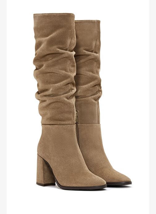 Kadın Taba Fermuarlı Kalın Topuklu Süet Deri Çizme 25WFD281110 - Görsel 6