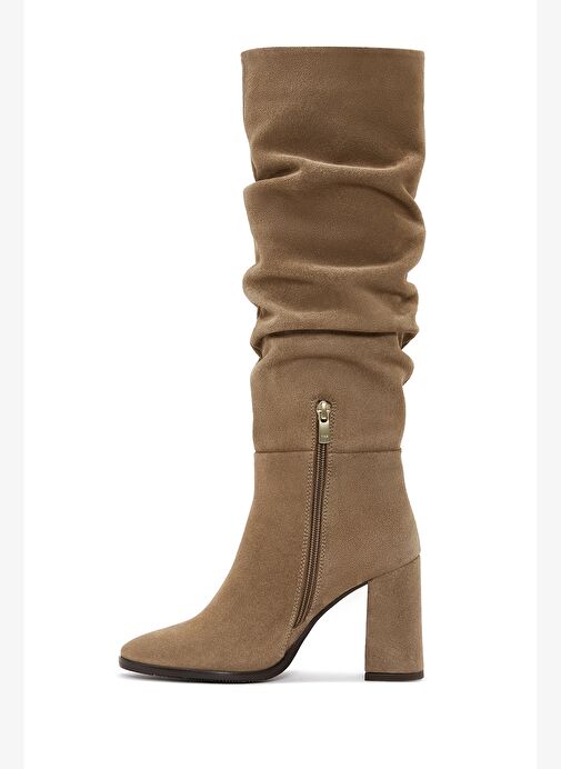 Kadın Taba Fermuarlı Kalın Topuklu Süet Deri Çizme 25WFD281110 - Görsel 5