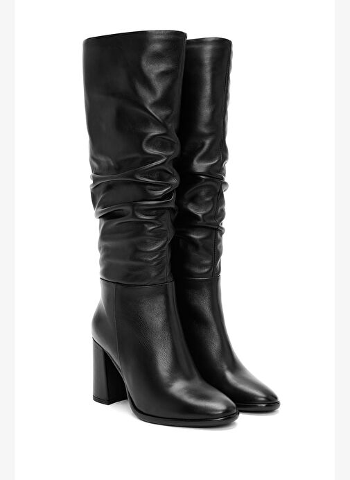 Kadın Siyah Fermuarlı Kalın Topuklu Deri Çizme 25WFD281118 - Görsel 8