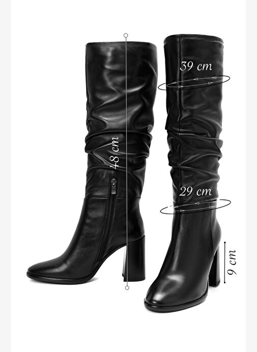 Kadın Siyah Fermuarlı Kalın Topuklu Deri Çizme 25WFD281118 - Görsel 3