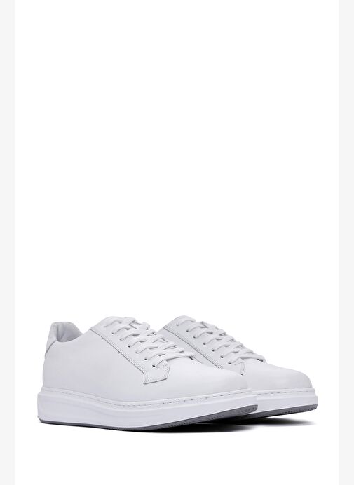Erkek Beyaz Bağcıklı Deri Sneaker 25WFD610018 - Görsel 4