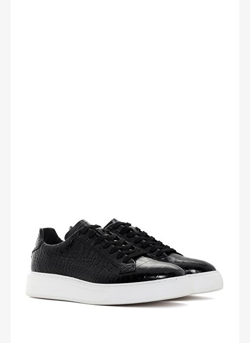 Erkek Siyah Bağcıklı Deri Sneaker 25WFD6100E3 - Görsel 3