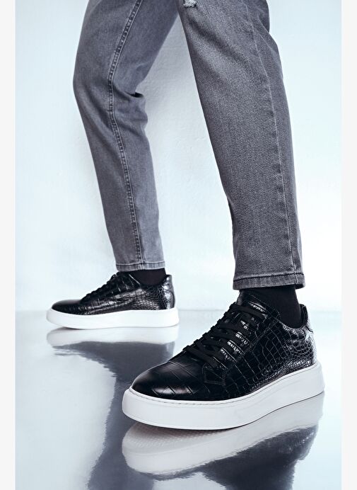 Erkek Siyah Bağcıklı Deri Sneaker 25WFD6100E3 - Görsel 9