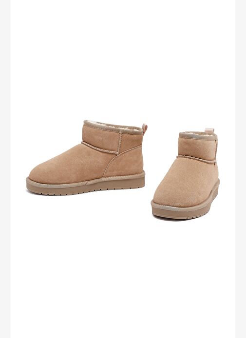 Kadın Bej Kürklü Süet Deri Teddy Bot 25WFD478210 - Görsel 4