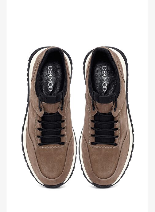 Erkek Vizon Bağcıklı Nubuk Deri Casual Sneaker 25WFD6417V3 - Görsel 8