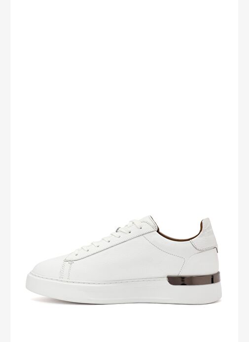 Erkek Beyaz Bağcıklı Kalın Tabanlı Deri Sneaker 25WFD6107FT - Görsel 3