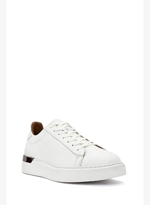 Erkek Beyaz Bağcıklı Kalın Tabanlı Deri Sneaker 25WFD6107FT - Görsel 7