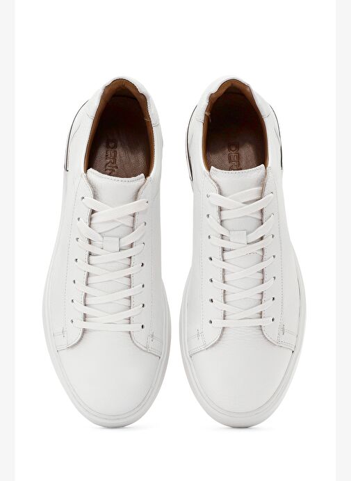 Erkek Beyaz Bağcıklı Kalın Tabanlı Deri Sneaker 25WFD6107FT - Görsel 8